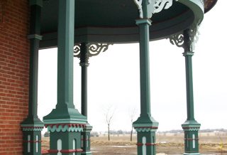 Detail of gingerbread trim on Historic Victorian porch restoration in East Central Illinois
