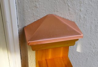 Copper post cap on cedar porch remodel in Champaign IL