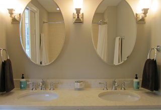 Master bath in New two-story home addition on Tudor Revival home in Urbana IL
