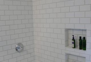 subway tiled shower in bathroom remodel in Urbana-Champaign