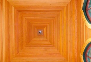 Wood paneling on cupola ceiling in historic restored Victorian farmhouse in East Central IL
