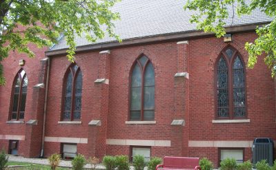 Restored arched windows in McKinley Presbyterian Church in Champaign