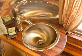Bathroom sink in Vintage Airstream remodel