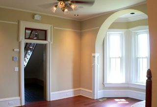 Bay window room in historic restoration of Victorian Italinate Homestead in East Central IL