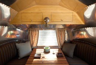 Dining area in Vintage Airstream remodel