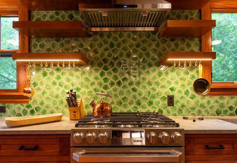handmade tile backsplash in kitchen remodel in Champaign Urbana IL