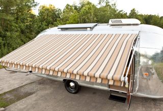New retro awning on Vintage Airstream remodel