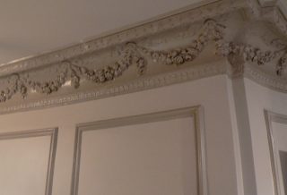 Repaired plaster corner mouldings, Historic restoration of Orpheum Children's Science Museum in Champaign IL