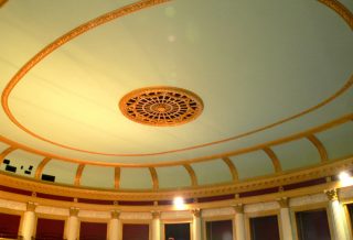 Ceiling, mouldings, and medallion restoration in Orpheum Auditorium historic preservation project in Champaign IL