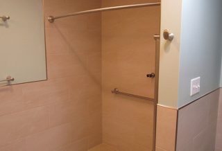 Tiled walk-in shower in ADA home addition in Urbana IL
