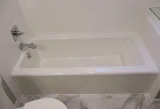 Cast iron bathtub in bathroom remodel in Champaign, IL.