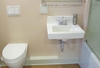 Basement Bathroom remodel with Floor Medallion in Urbana IL.
