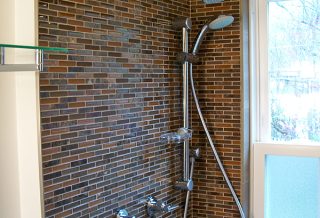 Tiled walk-in shower, part of bathroom remodel in West Urbana IL